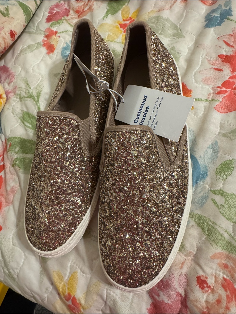 Glitter Slip-On Sneakers - Gold and Brown
